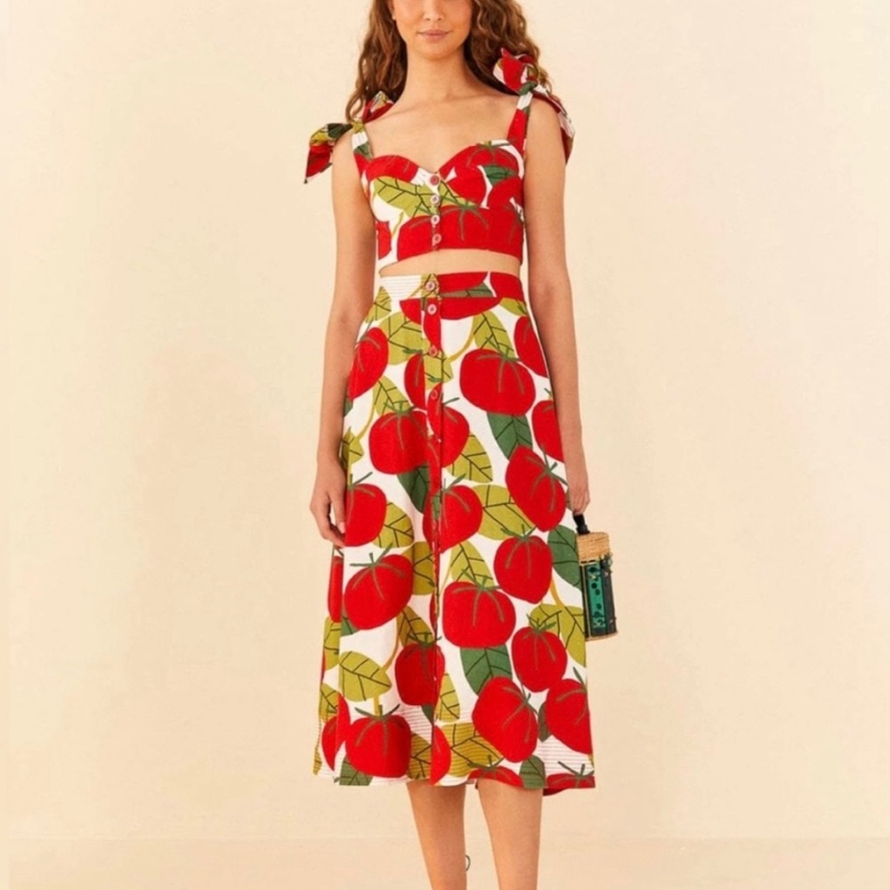 ISO Farm Rio Tomato Print Midi Skirt